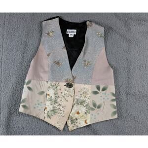 Yasuko Womens Vest Small Medium Kimono Silk Floral Patch Work Vintage Japan USA